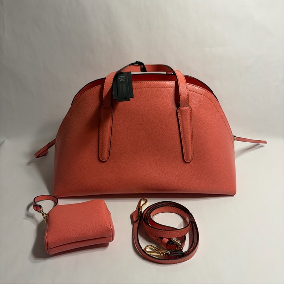 NWT Gianni Chiarini Camelia Pink Leather Dome Bag Satchel W/ Pouch Made in Italy - Picture 5 of 16